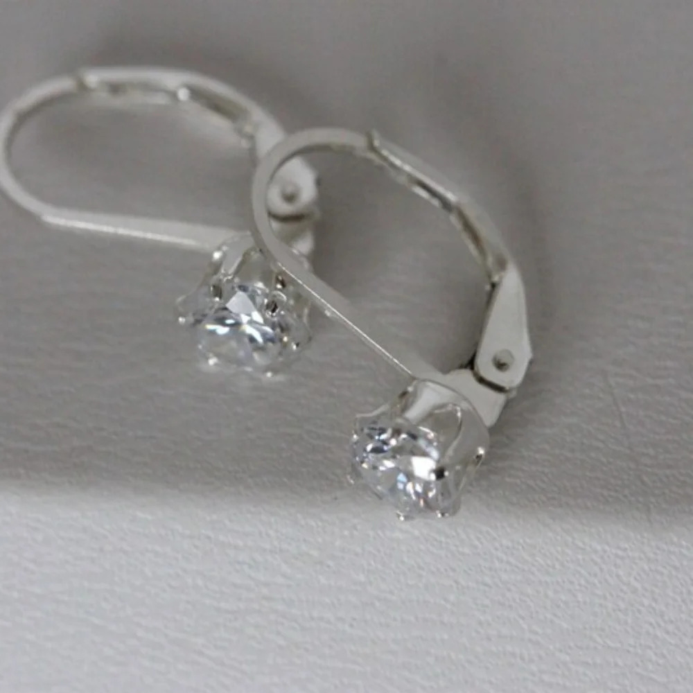 Silver Treasures Cubic Zirconia Sterling Silver Round Leverback Drop Earrings - Picture 6 of 8